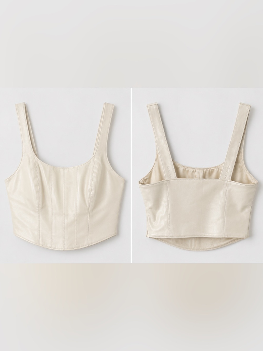 Abercrombie & Fitch Cream Faux Leather Corset Crop Top